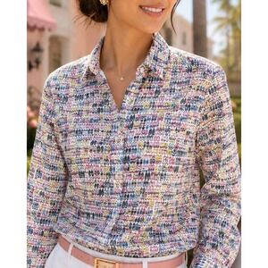 Eterna Women's Novelty Shoe Print Button Down Shirt EU 36 US 6 Preppy Cotton